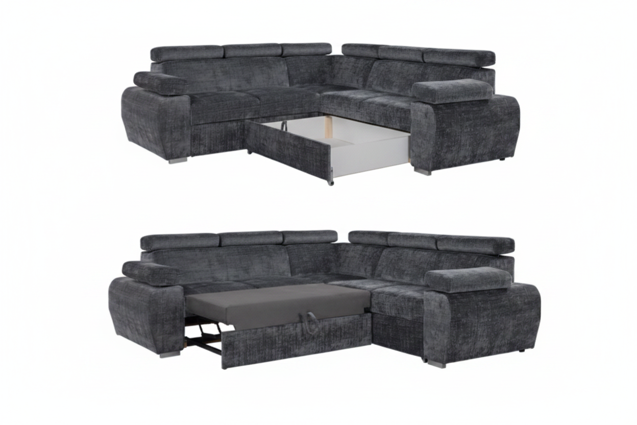 Canapé d'angle BOSTON CREMONA 95 – Coffre de rangement et lit dépliable